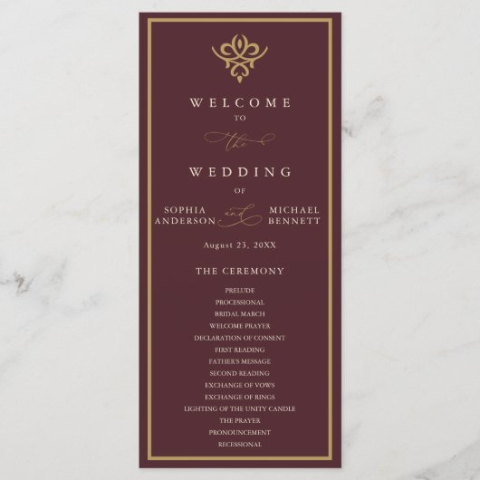 Altes Burgunder Hochzeitsprogramm Programm (Vorderseite)