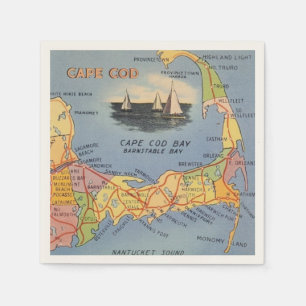 Altes Cape Cod Massachusetts Karte Serviette