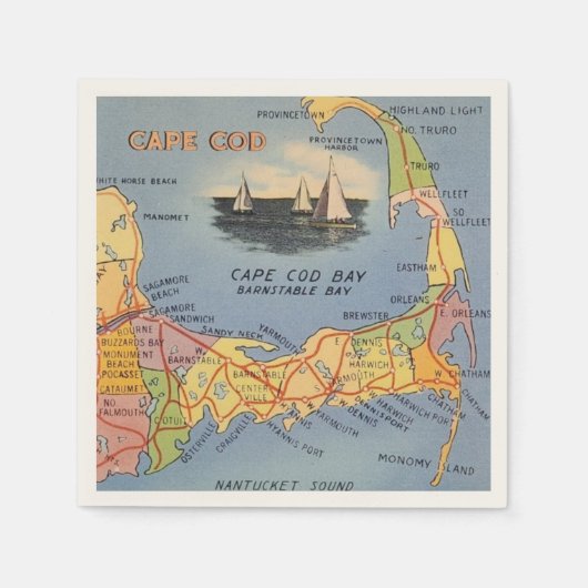 Altes Cape Cod Massachusetts Karte Serviette (Vorderseite)