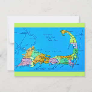 Altes Cape Cod Touristenplan Postkarte