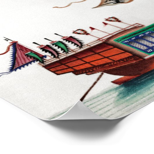 Altes chinesisches Gemälde eines Flussfahrgastschr Poster (Ecke)