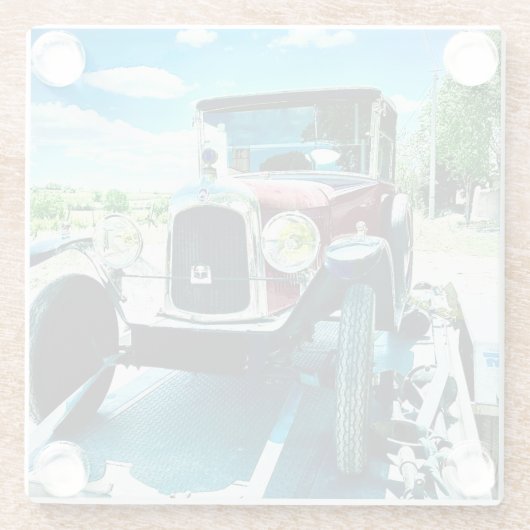 Altes Citroen Auto auf einem Anhänger in Frankreic Glasuntersetzer (Rückseite)