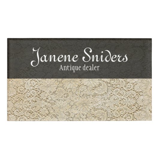 Altes Crochet Lace Floral Pattern + Ihre Ideen Namenschild (Vorderseite)