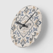 Altes dekoratives Fliesendesign mit Typografie Runde Wanduhr (Winkel)