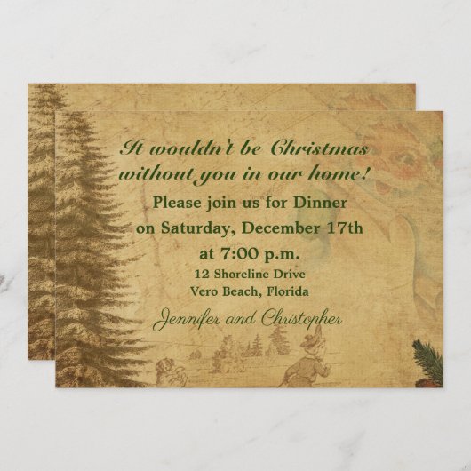 Altes Design Weihnachtsessen Einladung (Vorne/Hinten)