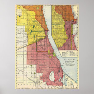 Altes detailliertes Chicago-Stadtplanposter 1898 Poster