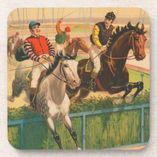 Altes deutsches Zirkusplakat mit Jockeys auf Pferd Getränkeuntersetzer