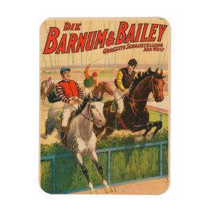 Altes deutsches Zirkusplakat mit Jockeys auf Pferd Magnet