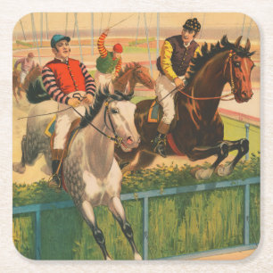 Altes deutsches Zirkusplakat mit Jockeys auf Pferd Rechteckiger Pappuntersetzer