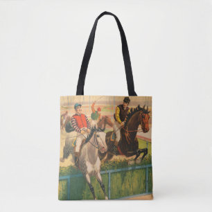 Altes deutsches Zirkusplakat mit Jockeys auf Pferd Tasche