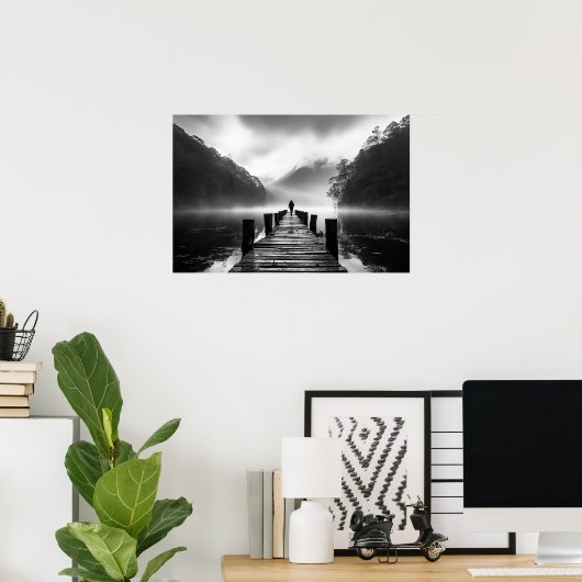 Altes Dock am See B&W Foto Poster (Heimbüro)
