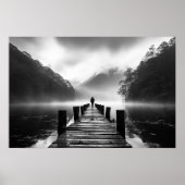 Altes Dock am See B&W Foto Poster (Vorne)