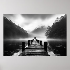 Altes Dock am See B&W Foto Poster