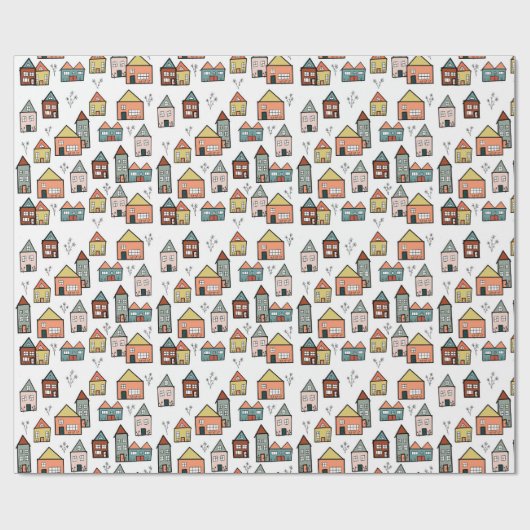 altes Dorf Geschenkpapier (Flach)