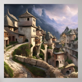 Altes Dorf in den Bergen Steinweg schön Poster