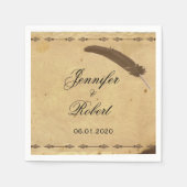 Altes elegantes Parchment mit Quill Weddin Serviette (Vorderseite)