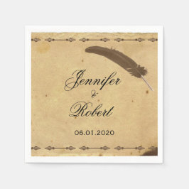 Altes elegantes Parchment mit Quill Weddin Serviette