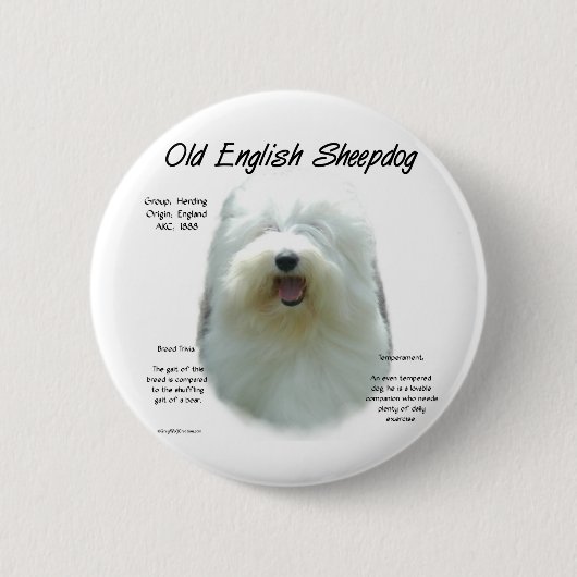 Altes englisches Sheepdog-Geschichtsdesign Button (Vorderseite)