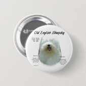 Altes englisches Sheepdog-Geschichtsdesign Button (Vorne & Hinten)