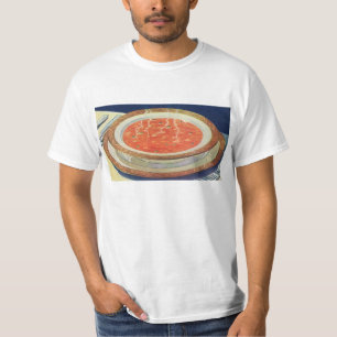 Altes Essen, heiße Schüssel Tomatensuppe mit Erbse T-Shirt