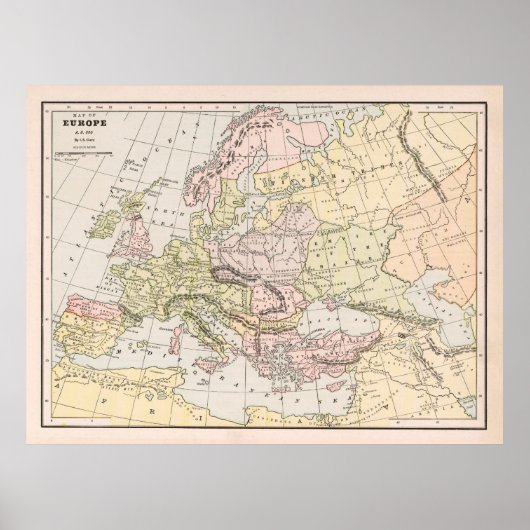 Altes Europa 800 AD Karte (1901) Poster (Vorne)