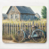 Altes Fahrrad auf dem rustikalen Zaun abgesetzt Mousepad (Vorne)