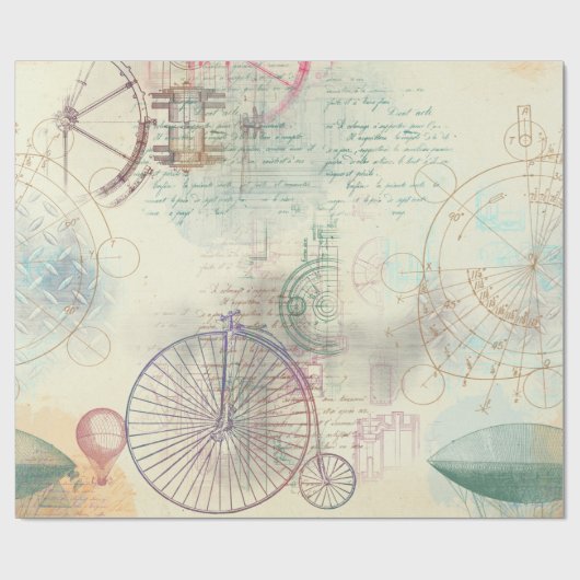 Altes Fahrrad, Ballon und Skript auf Gelb Geschenkpapier (Flach)