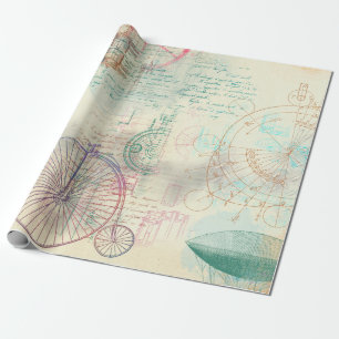 Altes Fahrrad, Ballon und Skript auf Gelb Geschenkpapier