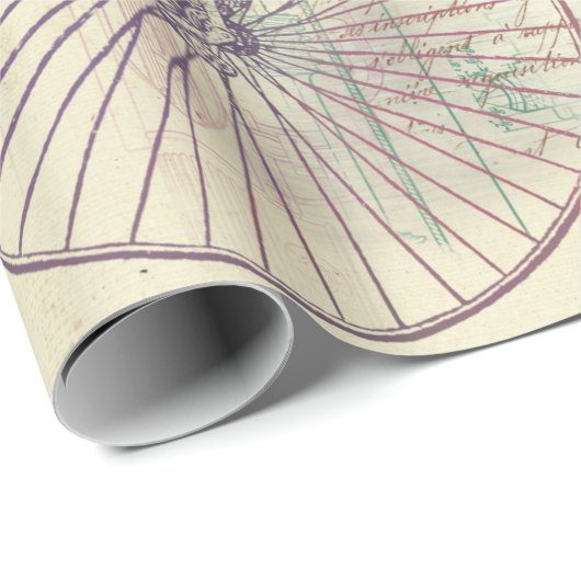 Altes Fahrrad, Ballon und Skript auf Gelb Geschenkpapier (Rolleneckpunkt)