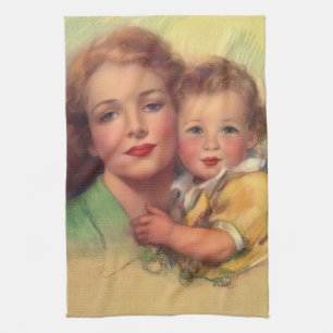 Altes Familienporträt von Mutter und Kind Geschirrtuch