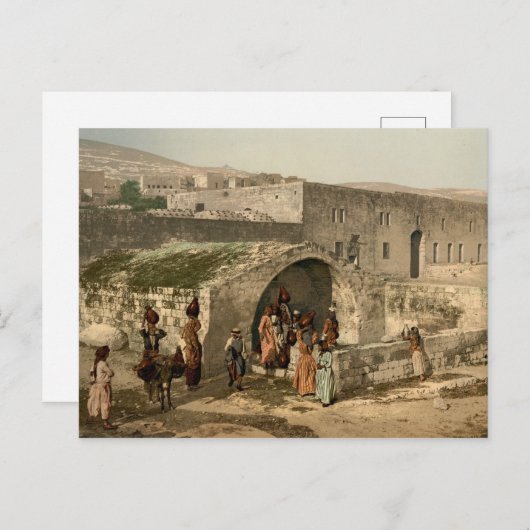 Altes farbiges Foto von Marias Brunnen in Nazareth Postkarte (Vorne/Hinten)