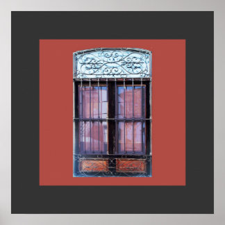 Altes Fenster mit Gras in Barranco Poster