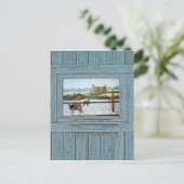 Altes Fenster Tempel blau Postkarte (Stehend Vorderseite)