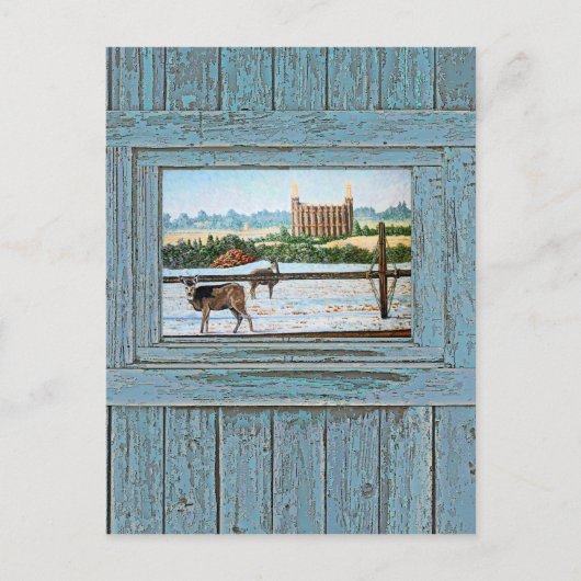 Altes Fenster Tempel blau Postkarte (Vorderseite)