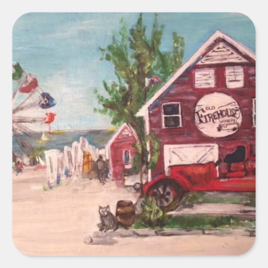 Altes Feuerwerk, Genfer Malerei auf einem Aufklebe Quadratischer Aufkleber (Vorderseite)