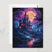 Altes, finsteres Herrenhaus nach dunklem Happy Hal Postkarte (Vorne/Hinten)