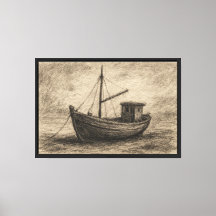 Altes Fischerboot Kohle Zeichnend