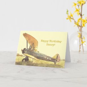 Altes Flugzeug "Freedom" Biplane Custom Birthday C Karte