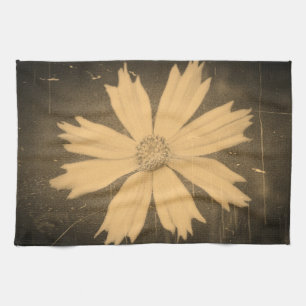 Altes Foto Gelber Kosmos Blume Nah-up 3 Geschirrtuch