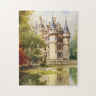 Altes französisches Schloss Wasserfarben Illustrat Puzzle