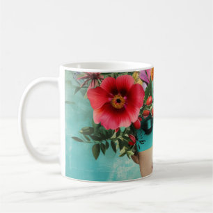 Altes Frauenporträt mit Blumen Kaffeetasse