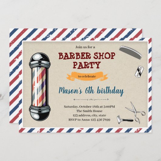 Altes Friseur Geburtstagsthema Einladung (Vorne/Hinten)