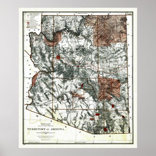 Altes Gebiet von Arizona 1887 Karte Poster (Vorne)