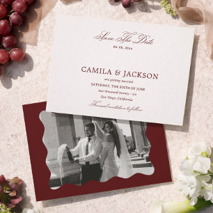 Altes Geld Burgunder Hochzeit Save-the-Date-Foto Einladung