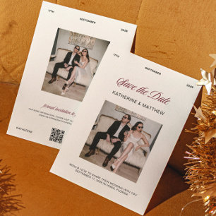 Altes Geld Burgunder Hochzeit Save-the-Date-Foto Einladung