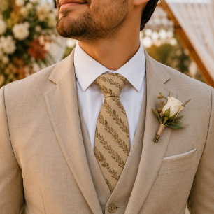 Altes Geld Creme Leinen Eichenlaub Eichel Streifen Krawatte