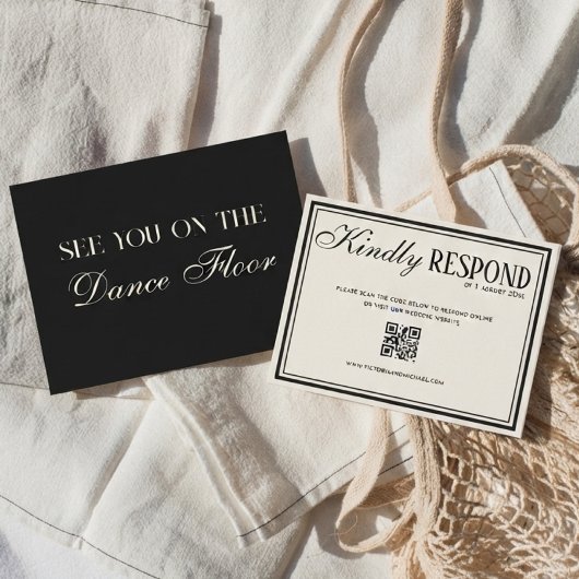 Altes Geld Elfenbein Creme Schwarz Fancy QR-Code H RSVP Karte