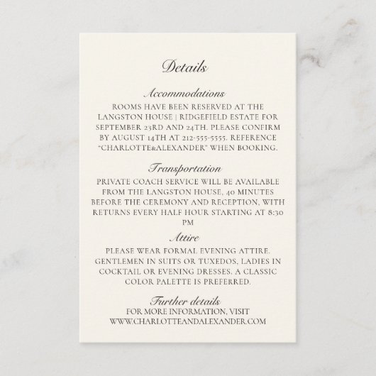 Altes Geld, Elfenbein - Details zur Hochzeit Begleitkarte (Vorderseite)