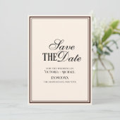 Altes Geld Elfenbein- und Espresso-Braun Fancy-Hoc Save The Date (Stehend Vorderseite)