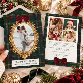 Altes Geld Grün Tartan Goldrahmen Weihnachtsfoto Feiertagskarte